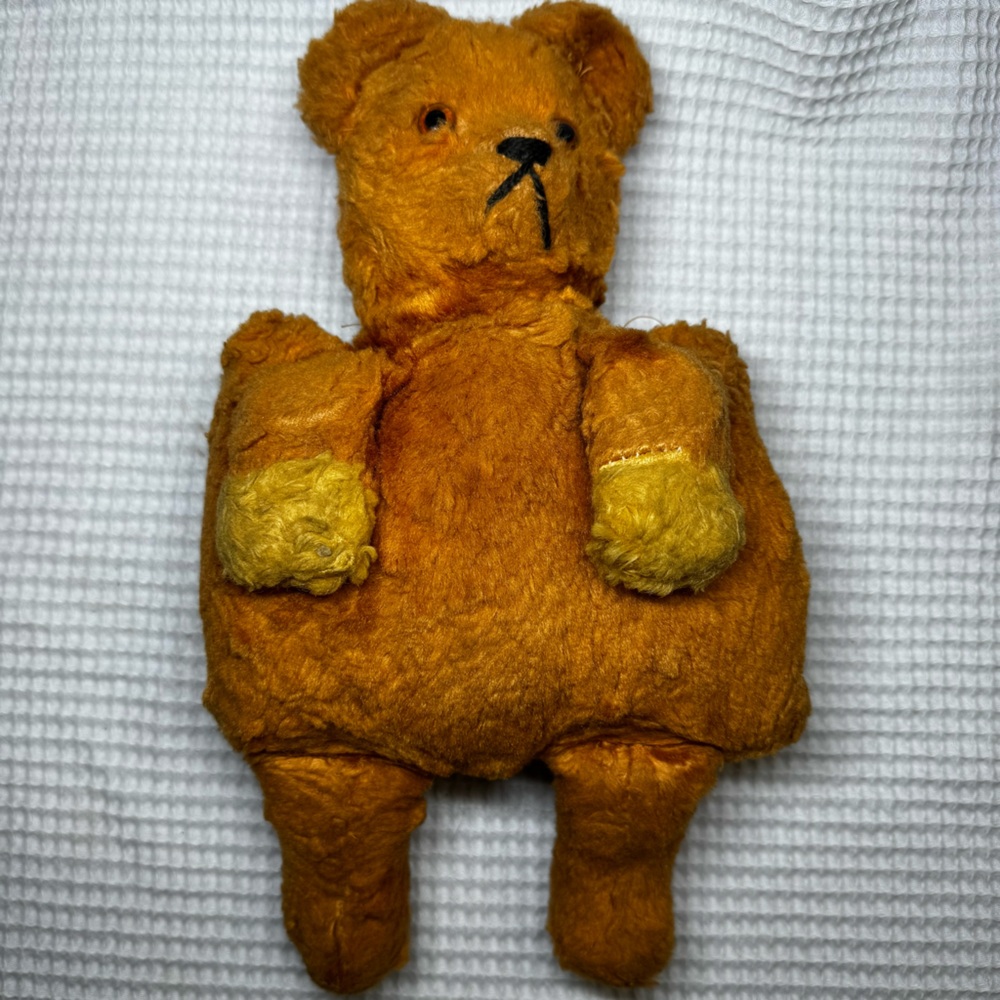 Antique 1910s Teddy Bear Hand Muff Mohair Glass Eyes Folk Art